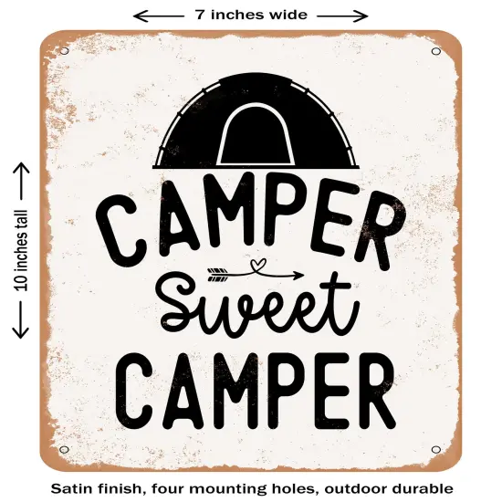 DECORATIVE METAL SIGN - Camper Sweet Camper - Vintage Rusty Look {1}