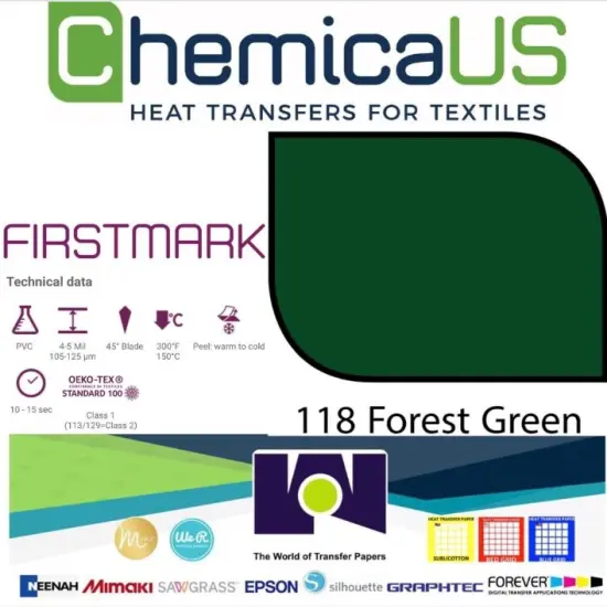 USA 15" x 22 Yds Chemica FirstMark Heat Transfer Vinyl FOREST GREEN CH-118 HTV {1}