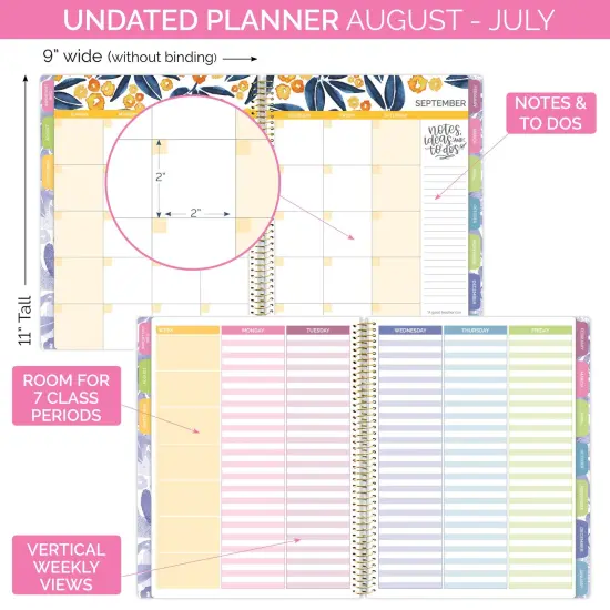 bloom daily planners Undated Teacher Planner & Calendar, Watercolor Floral {4}