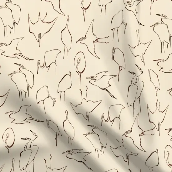 Various Fabrics by the Yard or Fat Quarter Japanese Birds Hand Drawn Ukiyo-E Traditional Beige Sketch Neutral Cream Outline Custom Printed Fabric by Spoonflower {5}
