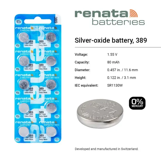 Renata Watch Battery Swiss Made Renata 389 or SR1130SW Or AG10 1.5V (3 Batteries, 389 or SR 1130 SW) {2}