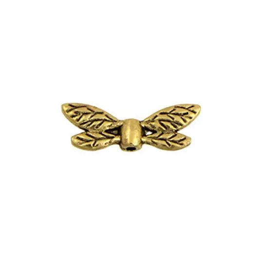 22x8mm Gold Plated Pewter Dragonfly Wings Bead {1}