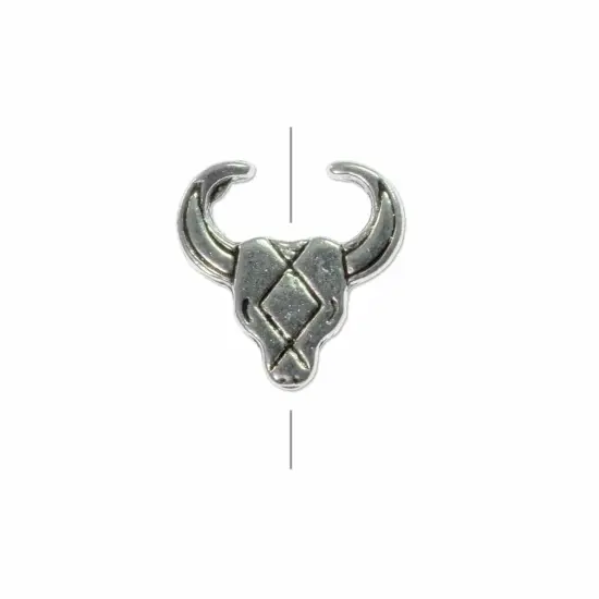 Southwestern Cow Skull Bead 14mm Pewter Antique Silver Plated (Package of 1) {1}