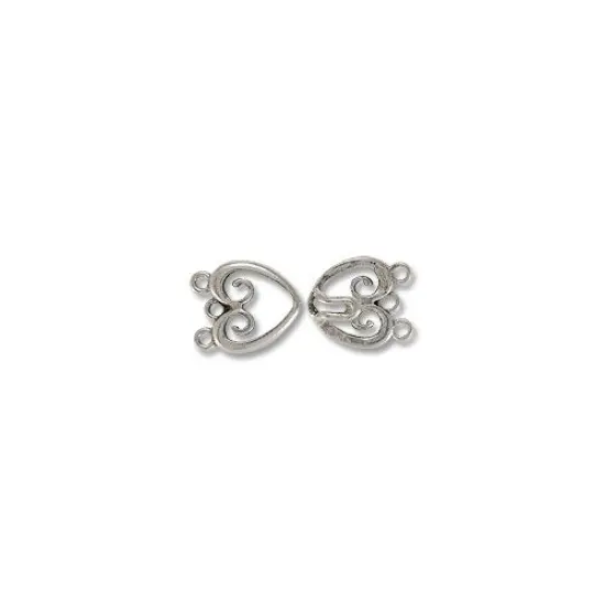 Hook & Eye Clasp - 3-Strand Heart 32mm Pewter Silver Plated (Set) {1}
