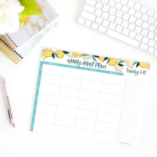 bloom daily planners Planning Pad, 8.5" x 11", Horizontal Meal Planning Pad with Magnets, Lemons {6}
