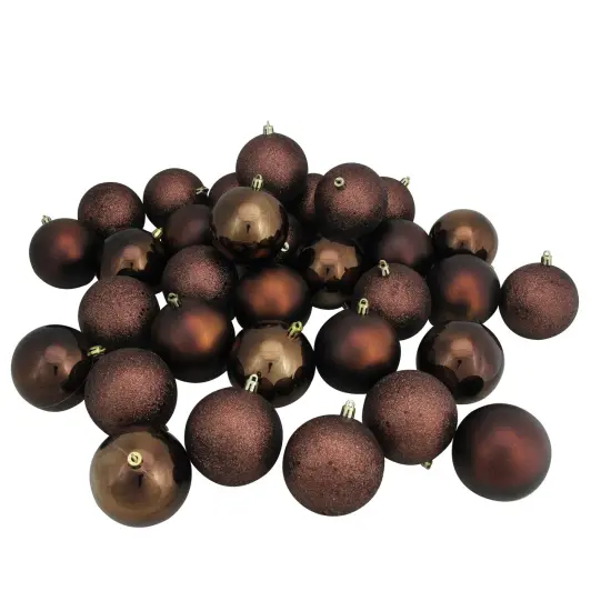 Northlight Shatterproof 4-Finish Christmas Ball Ornaments 3.25" (80mm) - Brown - 32ct {3}