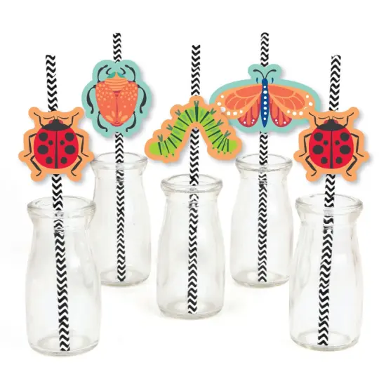 Big Dot of Happiness Buggin' Out - Paper Straw Decor - Bugs Birthday Party Striped Decorative Straws - Set of 24 {1}