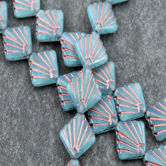 *8* 17mm Copper Washed Blue Opaline Diafan Beads {2}