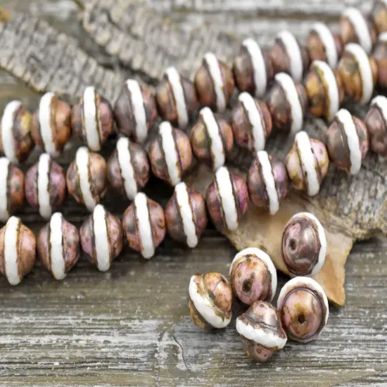 *27* 8x10mm Opaque White w/ Bronzed Pink Picasso Saturn Beads {2}