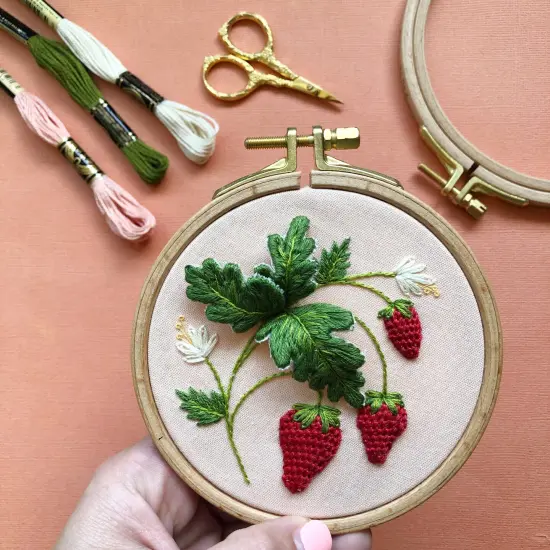 MCreativeJ Stumpwork Strawberries - Intermediate 3D Hand Embroidery DIY Craft Kit {1}