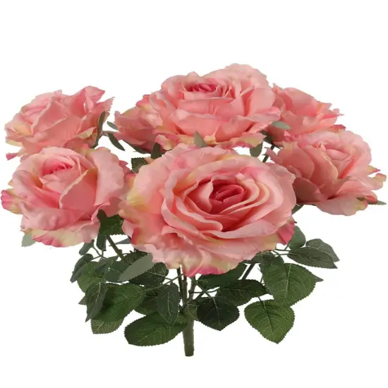 6-Pack: Pink Rose Bush with 7 Lifelike Silk Flowers & Foliage - Perfect for Bouquets, Floral Arrangements & Home Decor - Floral Home by Artificial Flowers {1}