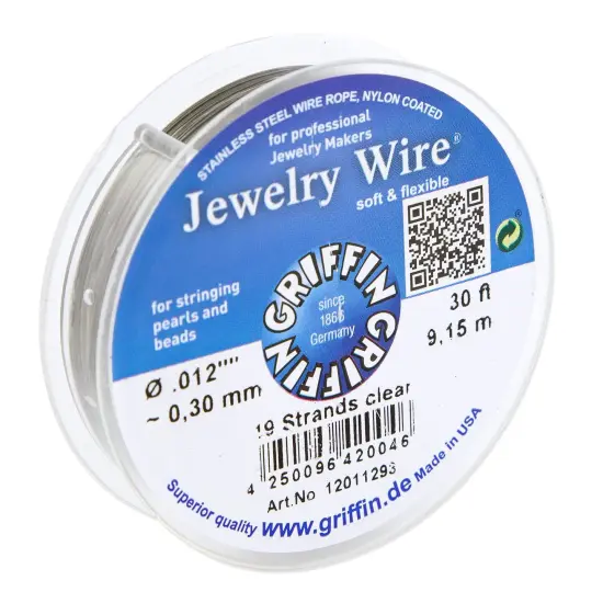 Griffin Jewelry Wire .012" Clear 19 Strand (30ft) Stainless Steel Wire Rope, Nylon Coated {1}