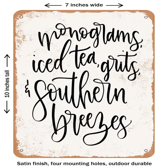 DECORATIVE METAL SIGN - Monograms Southern Breezes - Vintage Rusty Look {2}