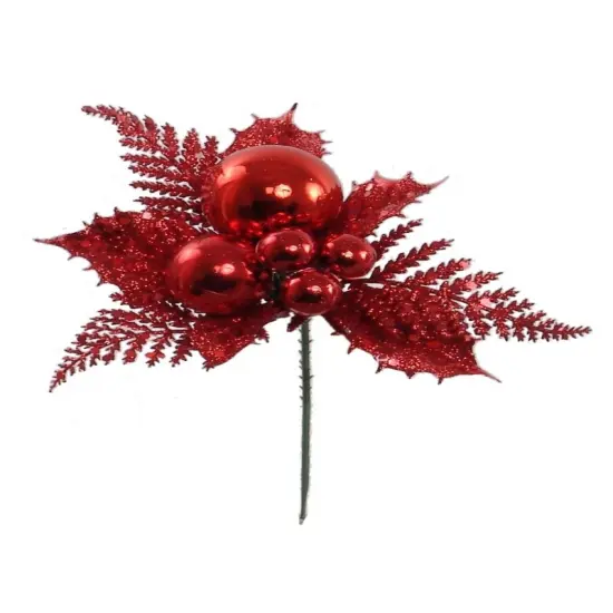 Luxury Glitter Holly Pick with Festive Ball - Perfect for Christmas Tree Decorations, Winter Wreaths, and Seasonal Home Decor - Top Holiday Must-Have {1}