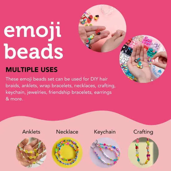 3 PACK - Incraftables Smiley Face Beads for Jewelry Making (22 Styles). Polymer Clay Bead Charms with Alphabet & Spacer Beads, Clasps & String. Cute Bracelets Smile, Heart, Flower & Fruit Beads {4}