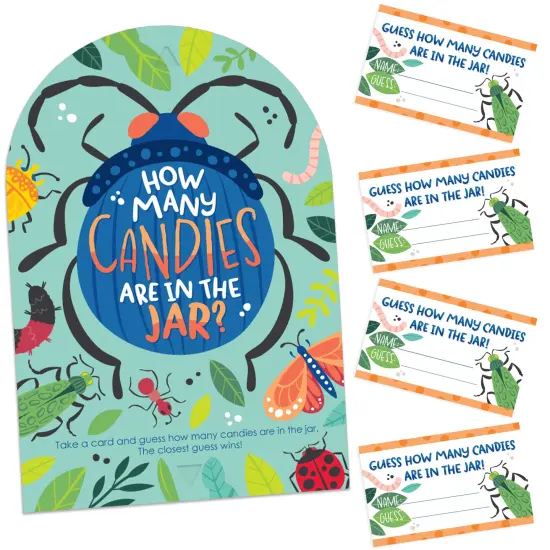 Big Dot of Happiness Buggin' Out - How Many Candies Bugs Birthday Party Game - 1 Stand and 40 Cards - Candy Guessing Game {1}