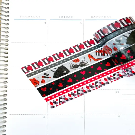 FOILED Valentine's Romantic Red & Black Hearts Bachelorette Washi Tape Set (#W050) {3}