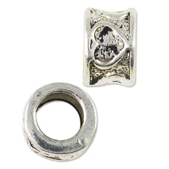 JewelrySupply Large Hole Metal Bead with Hearts 8x5mm Pewter Antique Silver Plated (Package of 1 Bead) {1}