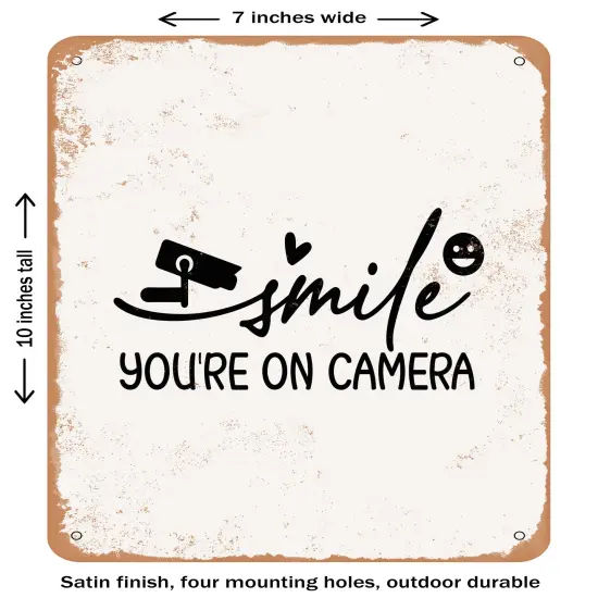 DECORATIVE METAL SIGN - Smile You're On Camera - 2- Vintage Rusty Look {1}
