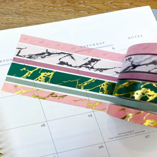 FOILED Marble Gold Green & Pink Modern Spring Minimalist Washi Tape Set (#W053) {3}