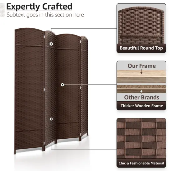 Sorbus 4 Panel Room Divider Panel, 6 ft. Tall Extra Wide Double Hinged Panels - Folding Privacy Screens Chocolate {2}