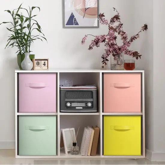 Sorbus 11 Inch 4 Pack Foldable Fabric Storage Cube Bins with Handles - for Organizing Pantry, Closet, Nursery, Playroom, and More Pastel {3}