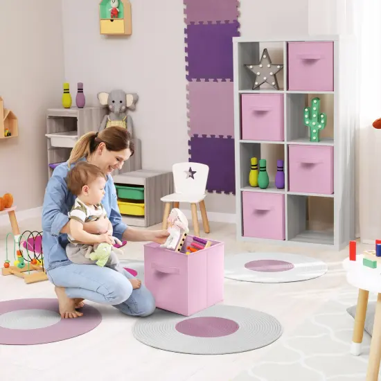 Sorbus 8 Pack 11 Inch Foldable Storage Cubes with Handles- for Organizing Home, Shelves, Nursery, Playroom, Closet and More Pastel Pink {3}