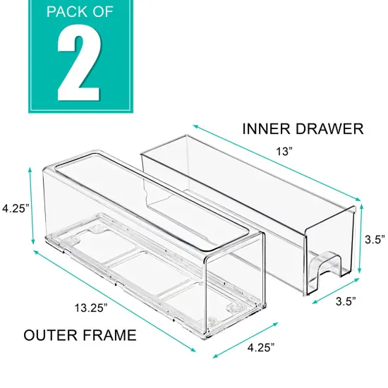 Sorbus 2 Pack Small Clear Stackable Pull-Out Drawers - Organization and Storage Containers for Kitchen, Pantry, Bathroom and More {3}