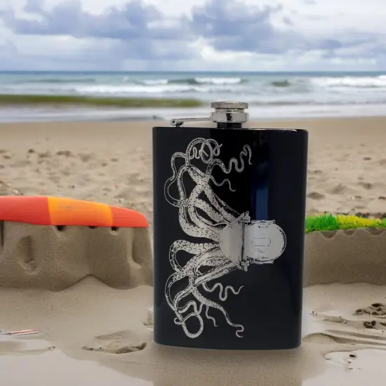 8oz BLACK Steampunk Octopus Flask {6}