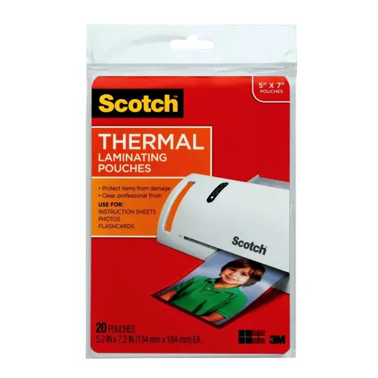 Thermal Laminating Pouches, 5 mil, 5" x 7", 20 Per Pack, 3 Packs {2}