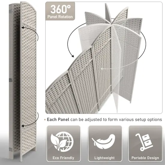 Sorbus 4 Panel Room Divider Panel, 6 ft. Tall Extra Wide Double Hinged Panels - Folding Privacy Screens Grayline {10}