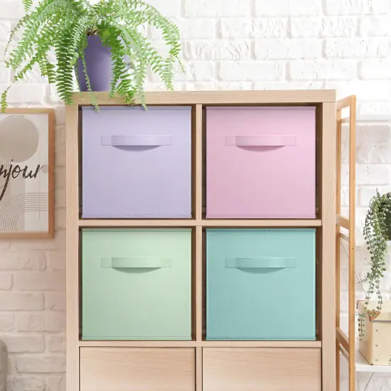 Sorbus 11 Inch 4 Pack Foldable Fabric Storage Cube Bins with Handles - for Organizing Pantry, Closet, Nursery, Playroom, and More Pastel 2 {2}