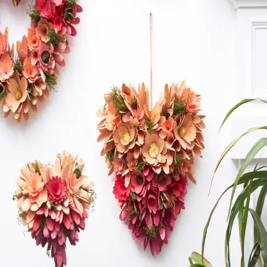 13.39" Valentine's Day Floral Hanging Heart Flower Petal Wreath {4}