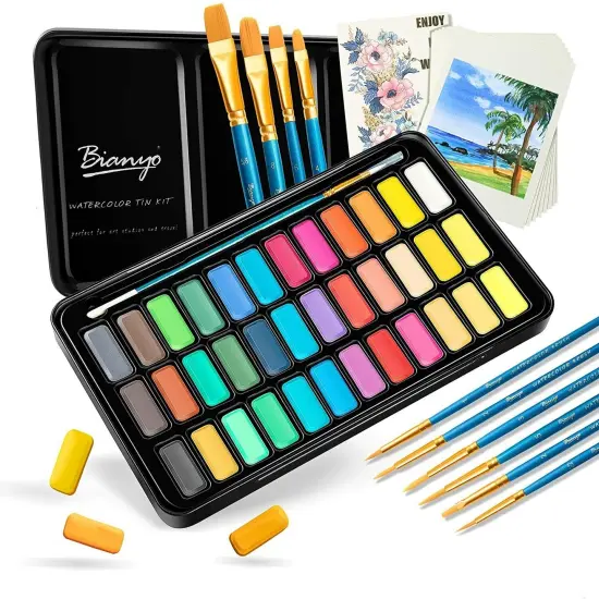 36 Vibrant Watercolor Paints with Paper and Brushes in Travel Case {1}