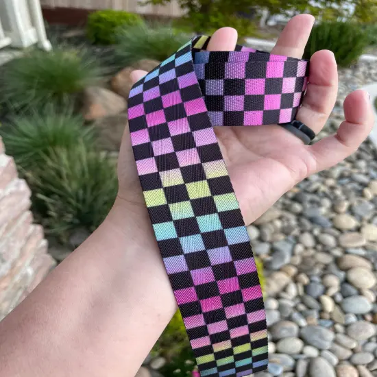 Pastel rainbow ombr&eacute; check 1.5&rdquo; Seatbelt Webbing (by the yard) {3}