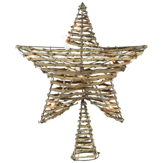 Northlight 11" Lighted Rattan Twigs Star Christmas Tree Topper- Clear Lights, White Wire Brown {1}