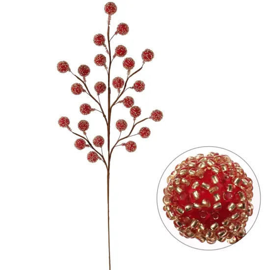 17-Inch Red Beaded Berry Sprays - Set of 12, 25 Large Berries - Perfect for Wreaths, Garlands, Decor - Festive Holiday Accents - 2024 Christmas Collection, Floral Home by Artificial Flowers {1}