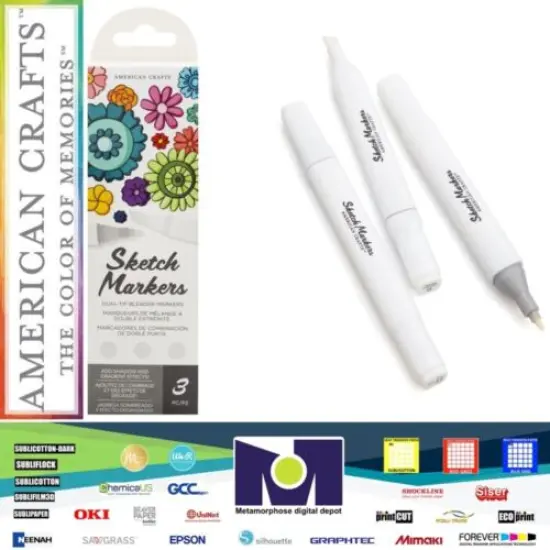 American Crafts - Sketch Markers Collection - Dual Tip - Chisel and Fine Point - Blenders 3 Pack 34009624 {1}