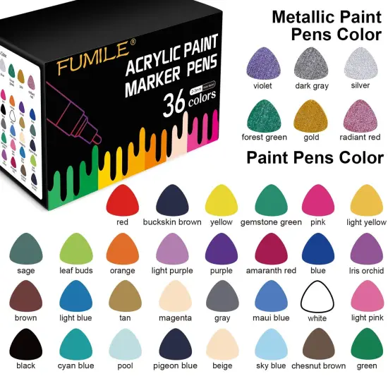36 Colors Acrylic Paint Pen Markers, Acrylic Paint Markers for Easter Egg, Rocks, Wood, Glass, Ceramic, Canvas and Pumpkin, Acrylic Paint Set for Craft Projects. {3}