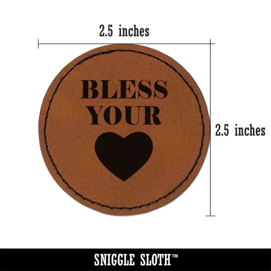 Bless Your Heart Southern Round Iron-On Engraved Faux Leather Patch Applique - 2.5" Brown {3}