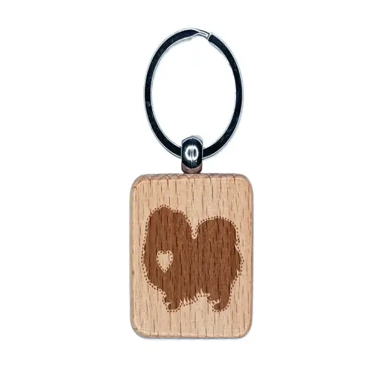 Pekingese Dog with Heart Engraved Wood Square Keychain Tag Charm {1}