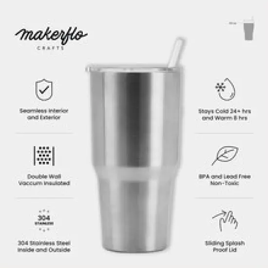 Makerflo 30 oz Stainless Steel Tumbler with Lid & Straw | Craft-Ready for DIY Gifts & Personalization (Epoxy, UV DTF, Vinyl, and Laser Engraving) - Not for Sublimation {11}