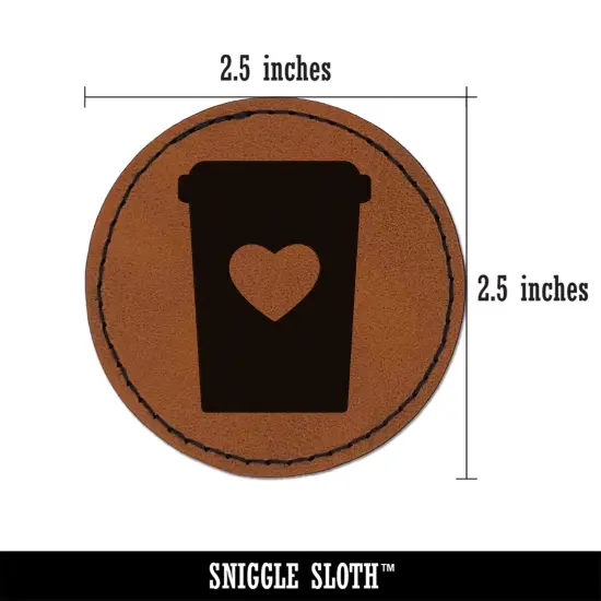 Coffee Cup Carafe with Heart Round Iron-On Engraved Faux Leather Patch Applique - 2.5" Brown {2}
