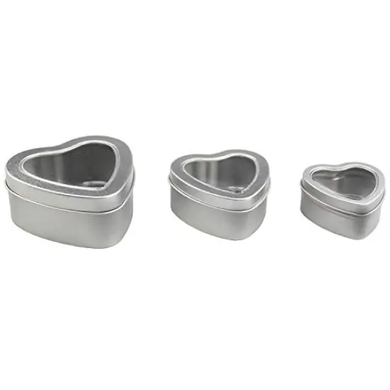 12 Pieces Heart Shaped Empty Metal Tin Cans with Clear Window Lids for Candle Making, Candies, Gifts & Treasures, Mixed Sizes {6}