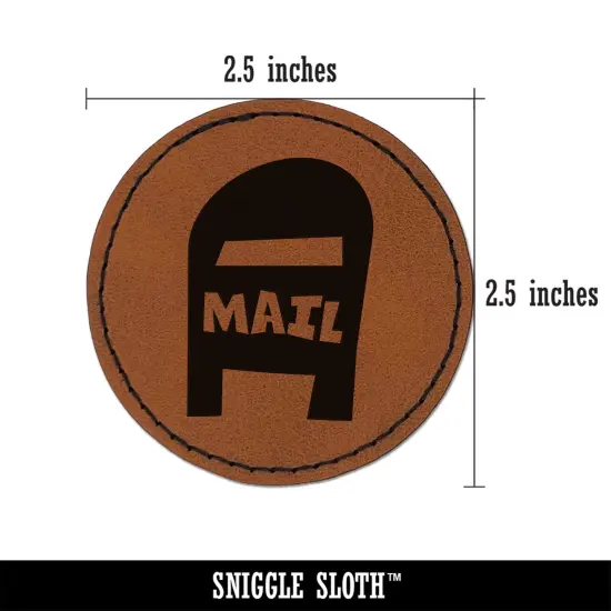 Mail Box Doodle Round Iron-On Engraved Faux Leather Patch Applique - 2.5" Brown {2}