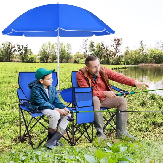 Portable Folding Picnic Double Chair With Umbrella Red {7}