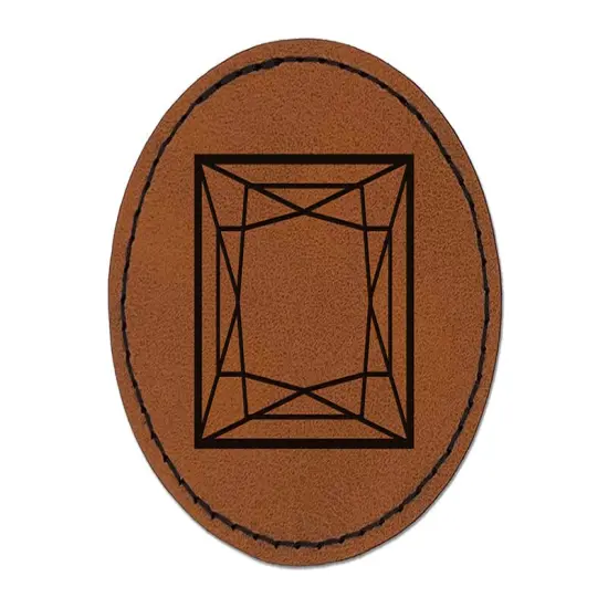 Princess Cut Square Brilliant Gem Diamond Jewelry Round Iron-On Engraved Faux Leather Patch Applique - 2.5" Brown {1}
