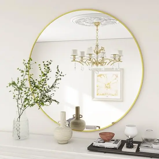 20 Inch Round Mirror, Gold Metal Frame Circle Mirror, Wall Mirror for Entryway, Bathroom, Vanity, Living Room, Gold Circle Mirror {4}