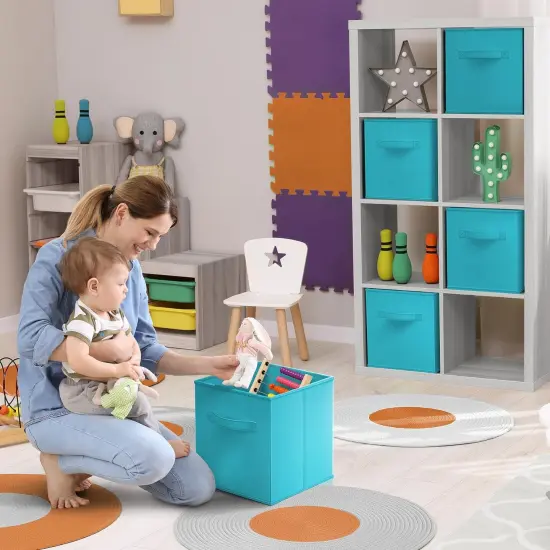 Sorbus Fabric Collapsible Cube Storage Bins Set (6 Pack) Aqua {2}