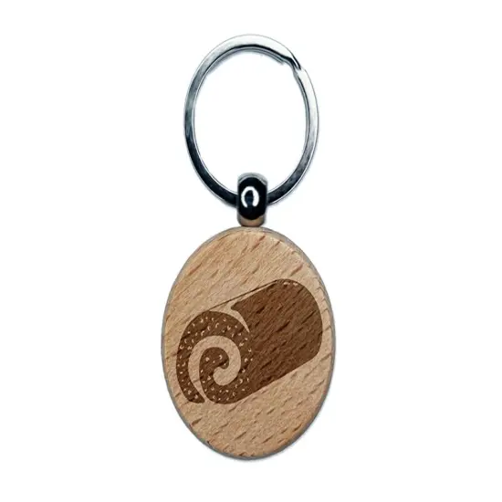Swiss Roll Cream Cake Engraved Wood Round Keychain Tag Charm {1}